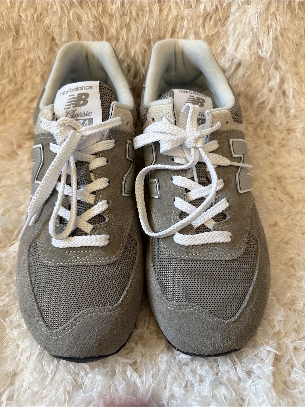 New Balance Classic 574 Grey and White Lace-Up Sneakers
